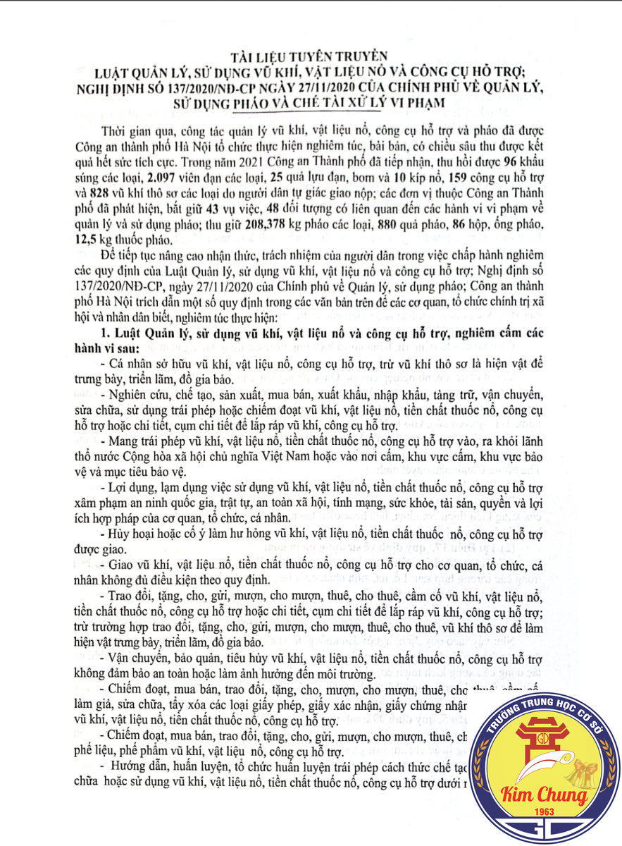 (06/01/2023) Tài liệu tuyên  luật quản lý, sử dụng vật liêụ nổ và công cụ hỗ trợ