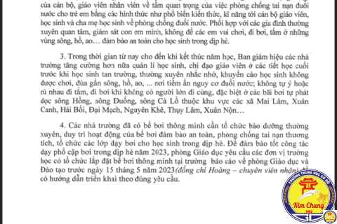 Công văn của PGD Đông Anh về việc tăng cường các biện pháp chống tai nạn đuối nước cho học sinh trong các nhà trường. Các bậc phụ huynh cùng các em học sinh lưu ý dịp nghỉ lễ cũng như trong thời gian tới, vui chơi an toàn!