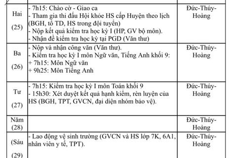 Lịch công tác tuần 17 (25/12/2023-30/12/2023)