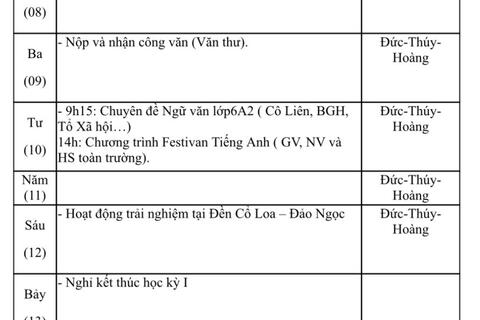 Lịch công tác tuần đệm (08/01/2023-14/01/2023)